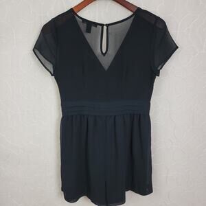 Forever 21 Womens Romper Playsuit Medium Black V Neck Short Sleeve Side Zip